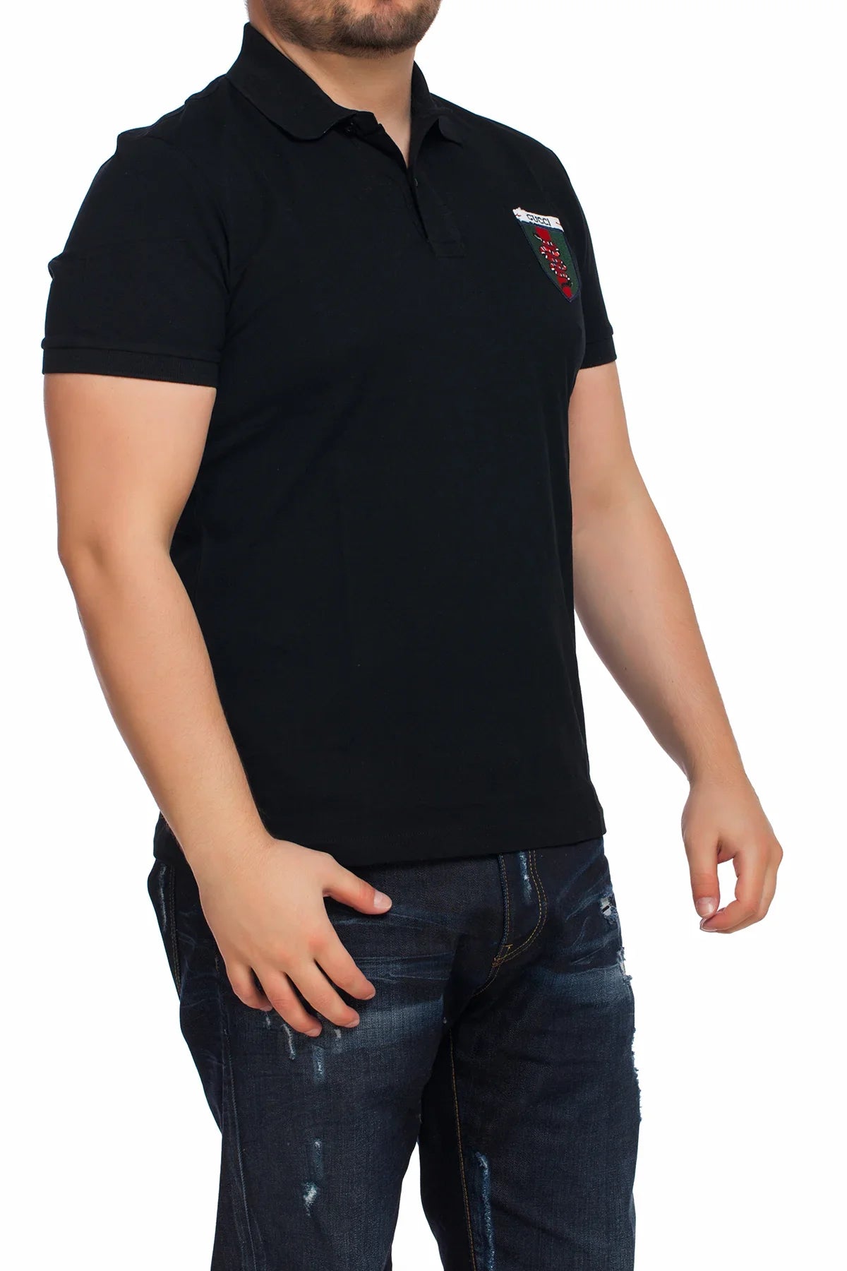 Gucci Men's Polo Shirt In Navy Slim Fit Size Outlet Collection 2023