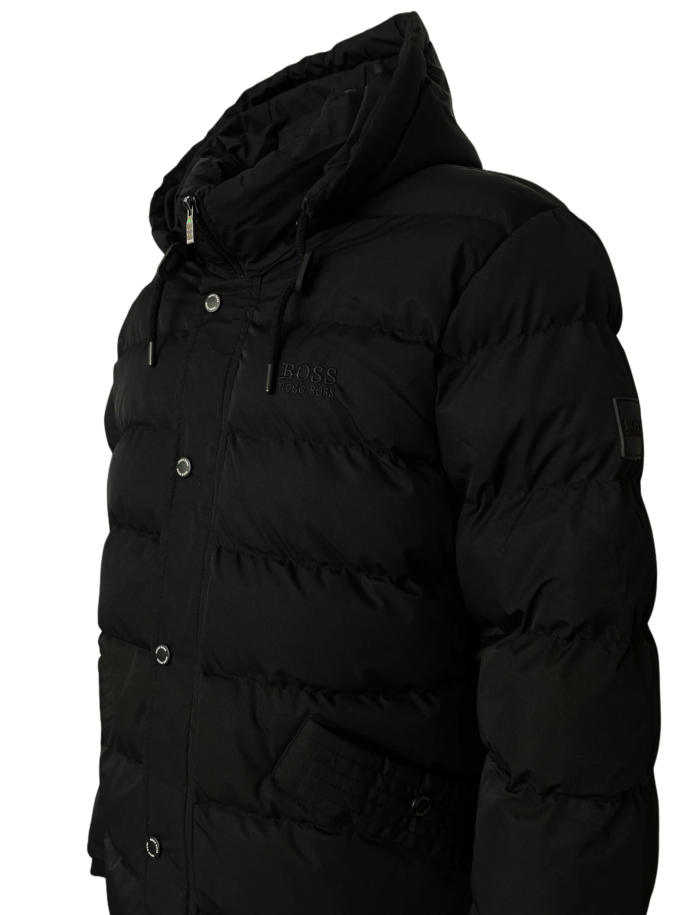 Hugo Boss Long Puffer Jacket In Black