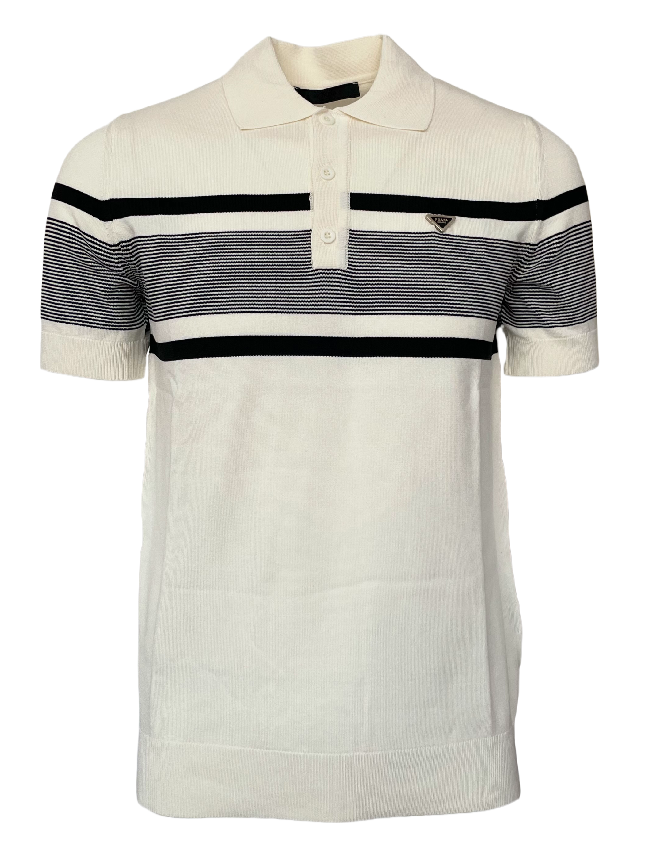 Prada Men's Striped Polo Shirt In White