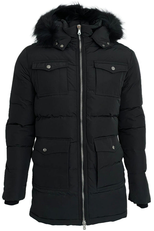 Hugo Boss Long Puffer Jacket In Black