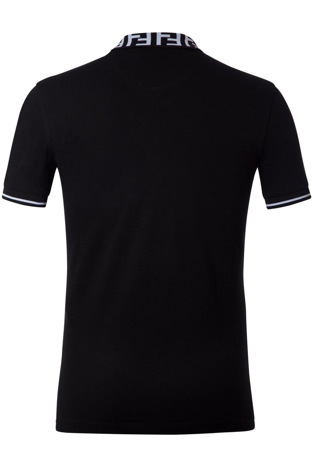 Black Fendi polo shirt with short sleeves and logo detailing on the collar and sleeve edges